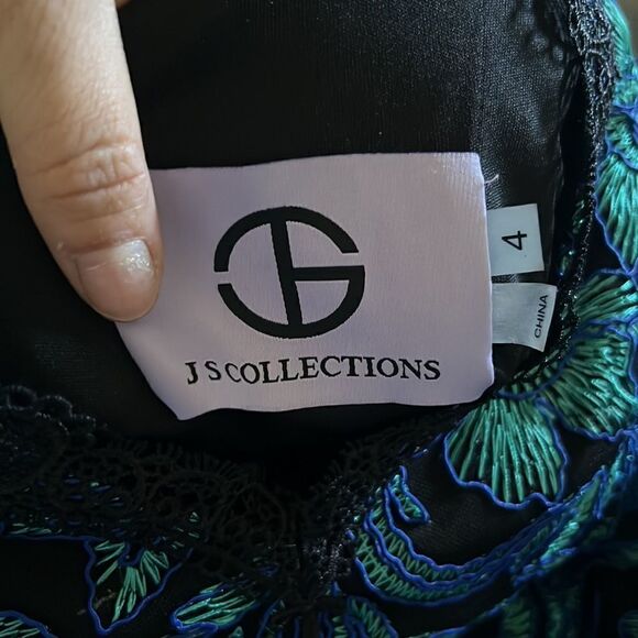 JS Collections Womens Green Embroidered V-Neck Sheath Dress Sz-4 - Picture 10 of 15